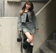 emmyツイードデザインデニムセットアップ