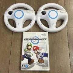 任天堂Wii Wii U ハンドル　ホワイト　2個セット　マリオカート　ソフト付