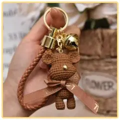 くま キーホルダー  チャーム  茶色 ニット風
