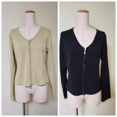 GU 　リブダブルジップVネックカーディガン　2点セット