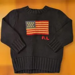 アメリカ国旗刺繍 黒ニットセーター