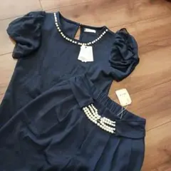 ミーアMlIAネイビー 半袖 　パンツ　セット服