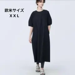 【欧米サイズ】無印良品 涼感ブロード プルオーバー半袖ワンピース 黒　XX L