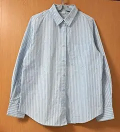 GU　ストライプ　ブルー　バック　ボタン　デザイン　シャツ
