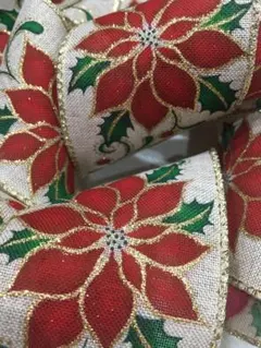 【ワイヤーエッジリボン】 ・ポインセチア④ ・幅6.3㌢ ・2m