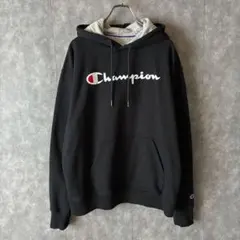 ド*ド様 チャンピオン ビッグロゴ刺繍パーカー ブラック L ゆるダボビッグシル