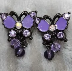 【新生活応援SALE】 ANNA SUI バタフライ ピアス パープル ブラック