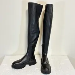 ZARA ニーハイブーツ 厚底 サイドジップ トラックソール 黒 23.5cm