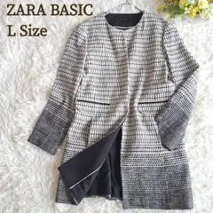 美品 ザラベーシックꕤツイード ノーカラージャケット ロングコート ジャコット