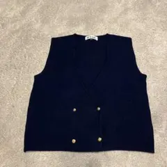 ニットベスト　ダブル金ボタン　ネイビー