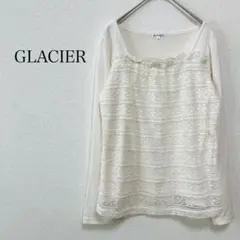 【GLACIER】長袖カットソー レース切替 フェミニン アイボリー 白【M】
