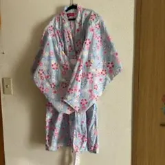 水色 花と蝶 浴衣 2色帯付き