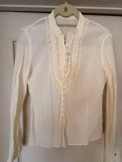 アイボリー レース装飾 長袖シャツ