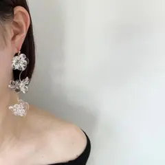 透明感 ゴールド フラワー 花 前撮り 成人式 ハンドメイド ピアス イヤリング