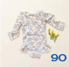 【新品未使用】女の子水着90/2才/フルーツ柄/ワンピース/長袖/ラッシュガード
