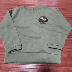 恐竜刺繍オリーブグリーントレーナー