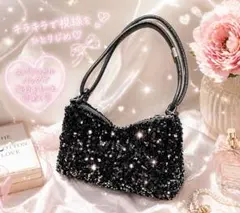 ❤️新品未使用パーティバッグ黒ショルダーバッグブラックスパンコール２次会結婚式