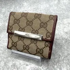 GUCCI GGキャンバス コンパクトウォレット 折り財布 レザー ブラウン
