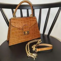 キャメル クロコダイル風 ハンドバッグ