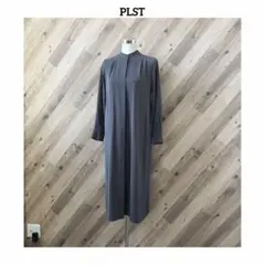 PLST プラステ バックプリーツ シャツ ロングワンピース バンドカラー