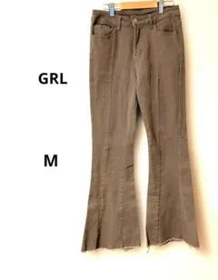GRL ブラウン ブーツカットデニム フレアパンツ スリット入り M