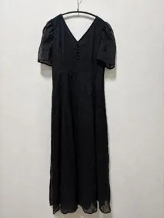 美品 EDIT COLOGNE 花柄刺繍 ロングワンピース 黒 M シアー袖