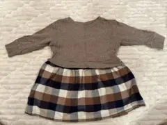 無印　ベビー　80cm ブラウン長袖チェック柄ワンピース
