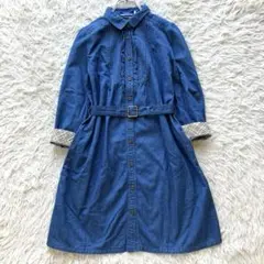 【極美品】バーバリーブルーレーベル　デニムシャツワンピース　フリル　ピンタック
