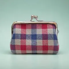 がま口カードケース【赤青チェック】