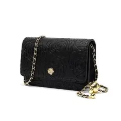 ブラック花柄エンボスショルダーバッグ