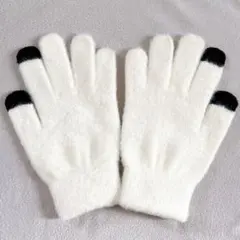 スマホ対応 ニット 手袋 グローブ レディース 冬 防寒 暖かい 5本指 白