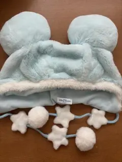 ディズニー ファンキャップ ミッキー耳付き 水色 星 ポンポン