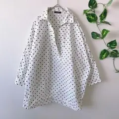 【ディスコート】ドット柄 スキッパーシャツ オーバーサイズ ゆったり 白黒 Lのサムネイル