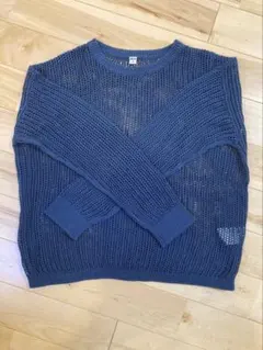 UNIQLO メッシュクルーネックセーター M ダークブルー