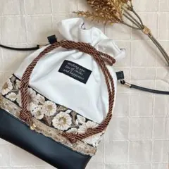 no.89 インド刺繍リボン　巾着ショルダーバッグ　ブラック　ポシェット