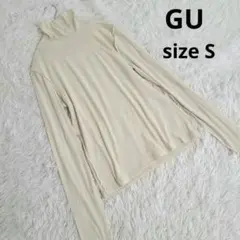 GU/ジーユーソフトリブタートルネックT長袖カットソーナチュラル