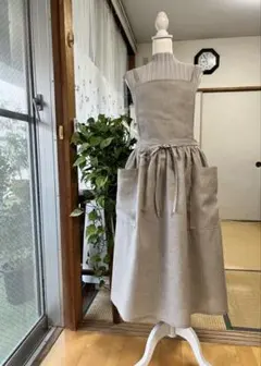 幅広タイプエプロン(リネン100%)