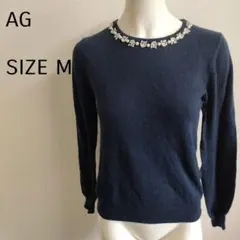【エージー】 紺 ビジュー付き　ニット Mサイズ　薄手　カジュアル