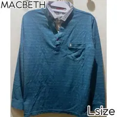 MACBETH 重ね着風 カットソー L 長袖 ポロシャツ風 ワンポイントのサムネイル