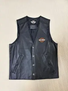 ハーレーダビッドソン レザーベスト 背面ロゴ刺繍 バイカー 本革 XS