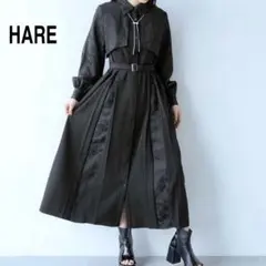 ［1店舗・WEB限定カラー］バイカラータックワンピース ブラック HARE