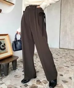 moment+ カットジョーゼットサイドリボンツータックスラックスパンツ