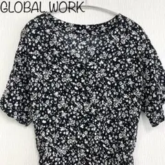 【GLOBAL WORK】サラサラリラックスVワンピ　花柄　ブラック　Mのサムネイル