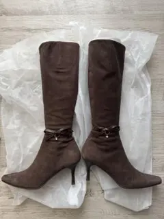 ブラウン スエード ロングブーツ サイドファスナー