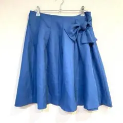 【クチュールブローチ】フレアタックスカート ひざ丈 リボン付 サイドファスナーL
