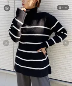 CLEA ストライプ タートルネックセーター ボーダーチャンキーニット