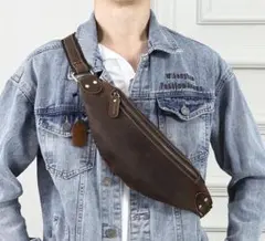 新品　新入荷　在庫わずか　天然牛革2Way ボディウエストバッグ ダークブラウン