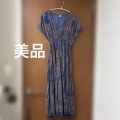 【美品】h.b. 花柄 Vネック インド綿100% マキシワンピース　F