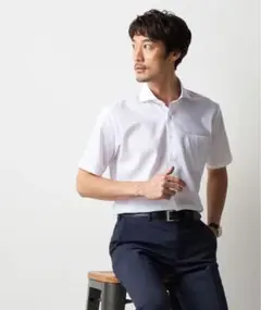 【試着洗濯一回済】白、織柄2枚オリヒカスーパークールノンアイロンシャツM