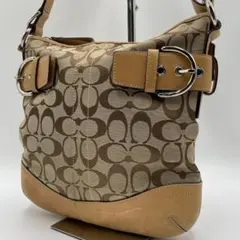 良品 COACH ショルダーバッグ キャンバス レザー ブラウン シグネチャー